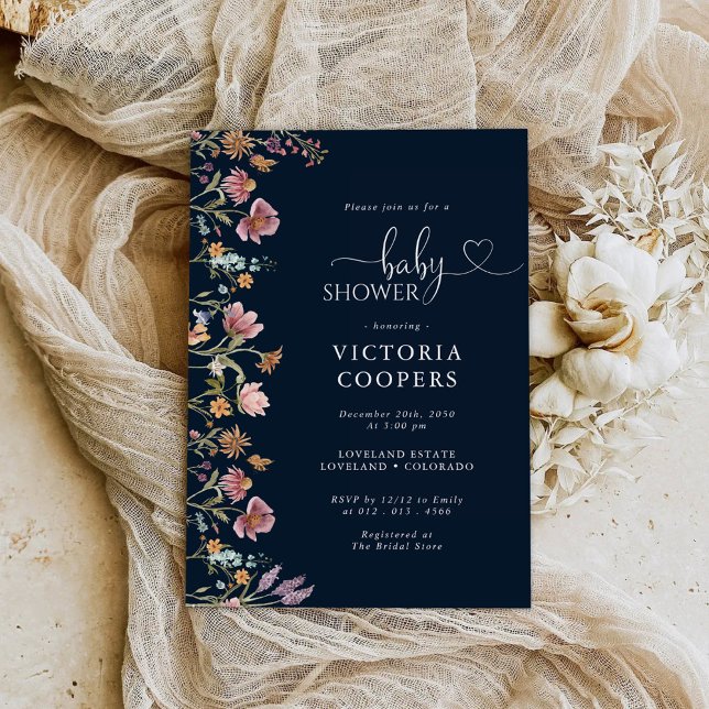 Invitación a Baby Shower de Navy Blue Wildflower (Subido por el creador)