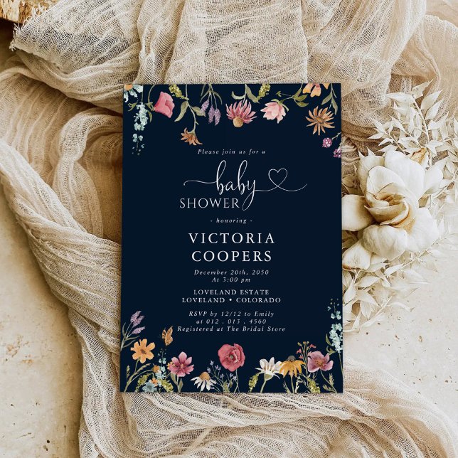 Invitación a Baby Shower de Navy Blue Wildflower (Subido por el creador)