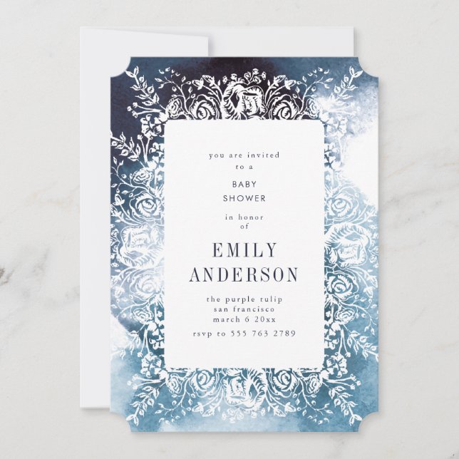 Invitación a Baby Shower de Navy Floral Elegante (Anverso)