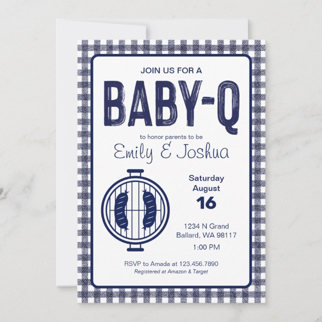 Invitación a Baby Shower de Navy Gingham Plaid (Anverso)