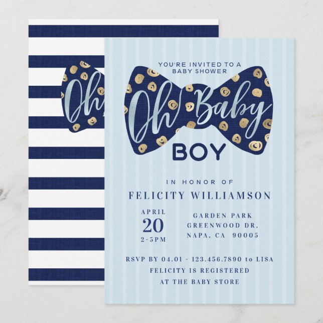 Invitación a Baby Shower de Nene Boy Navy Bow Tie (Anverso / Reverso)