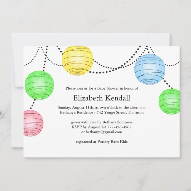 Invitación a Baby Shower de Neutral Fiesta Lantern (Anverso)