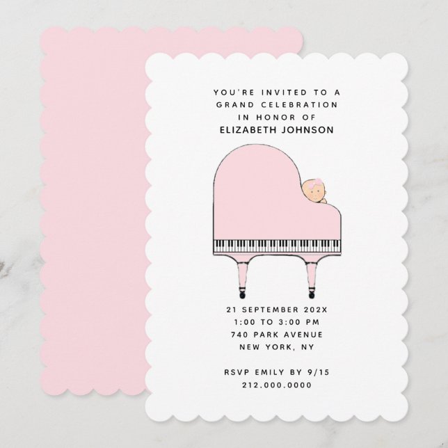 Invitación a baby shower de niña (Anverso / Reverso)