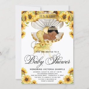 Invitación a baby shower de niña africana con gira