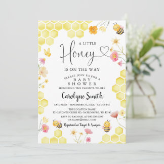 Invitación a baby shower de niña Bee A Little Hone