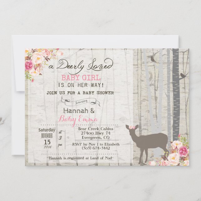 Invitación a baby shower de niña cierva (Anverso)