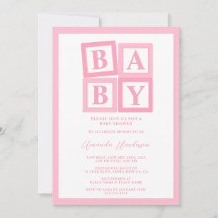 Invitación a Baby Shower de Niña con Bloques de Be