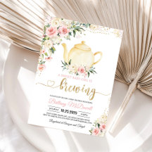 Invitación a Baby Shower de Niña con Fiesta de Té 
