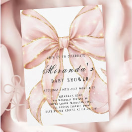 Invitación a baby shower de niña con lazo rosa