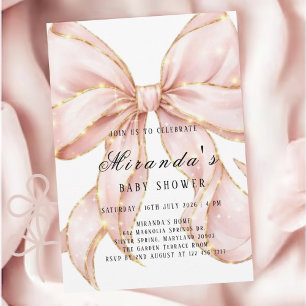 Invitación a baby shower de niña con lazo rosa