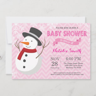 Invitación a Baby Shower de Niña con Muñeco de Nie