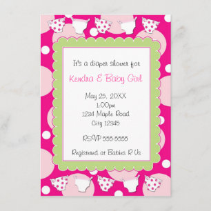 Invitación a baby shower de niña con pañales rosad