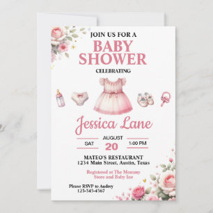 Invitación a baby shower de niña con tutú rosa cla