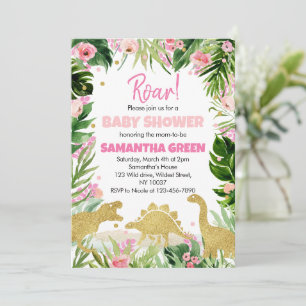 Invitación a baby shower de niña dinosaurio