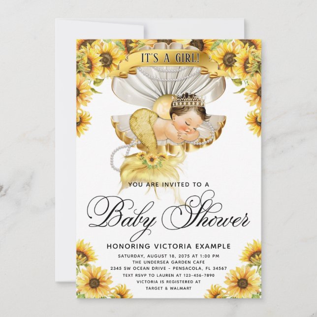 Invitación a baby shower de niña girasol (Anverso)