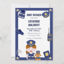 Invitación a baby shower de niña policía