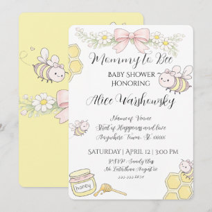 Invitación a baby shower de niñas con lazo rosa pa