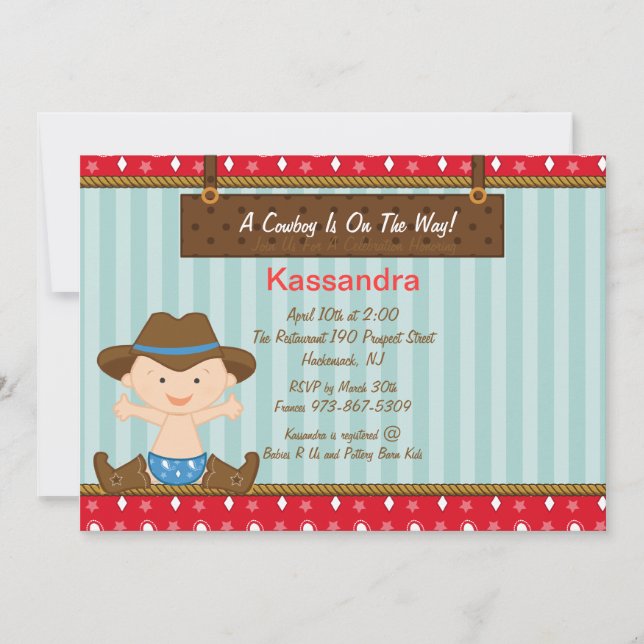 Invitación a Baby Shower de niñito occidental (Anverso)