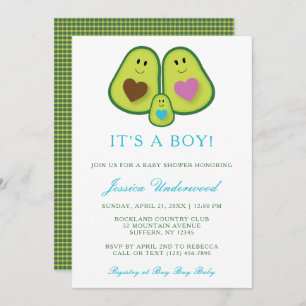 Invitación a Baby Shower de niño aguacate con band