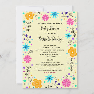 Invitación a Baby Shower de niño Chica floral amar
