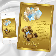Invitación a baby shower de niño con osito de pelu