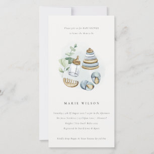 Invitación a Baby Shower de niño esencial azul de 