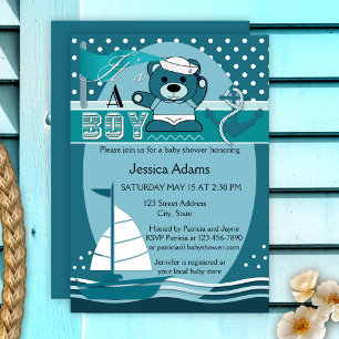 Invitación a Baby Shower de Niño Náutico verde azu