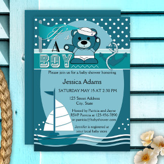 Invitación a Baby Shower de Niño Náutico verde azu