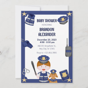Invitación a baby shower de niño policía