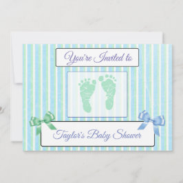 Invitación a Baby Shower de niño rayado azul y ver