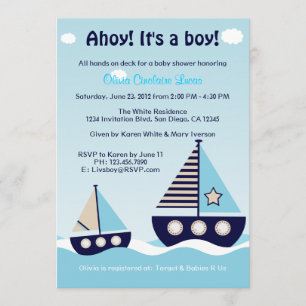 Invitación a Baby Shower de niño varón náutico