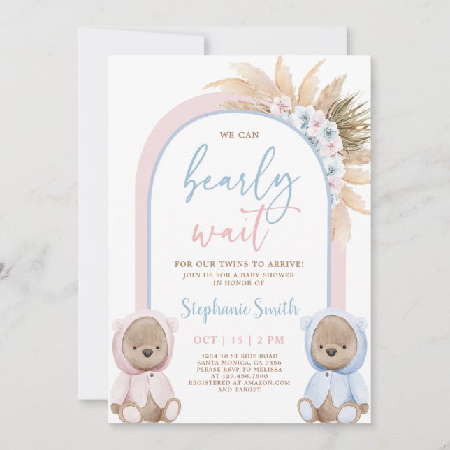 Invitación a Baby Shower de niño y Chica gemelos (Anverso)