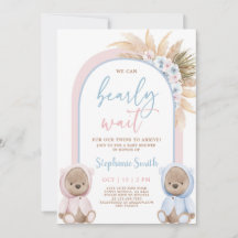 Invitación a Baby Shower de niño y Chica gemelos
