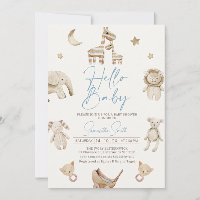 Invitación a Baby Shower de niños con dibujos anim (Anverso)