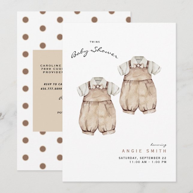 Invitación a Baby Shower de niños con mellizos (Anverso / Reverso)