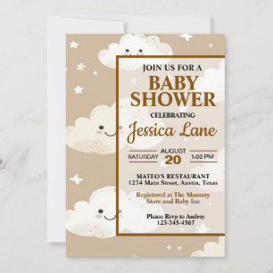 Invitación a baby shower de nubes sonrientes linda
