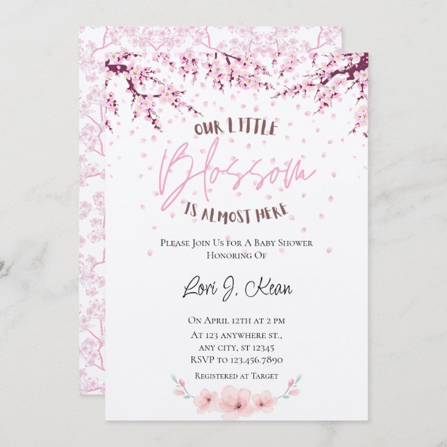 Invitación a Baby Shower de nuestro pequeño Chica  (Anverso / Reverso)