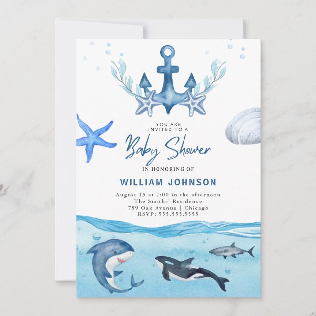 Invitación a Baby Shower de Ocean & Sea (Anverso)