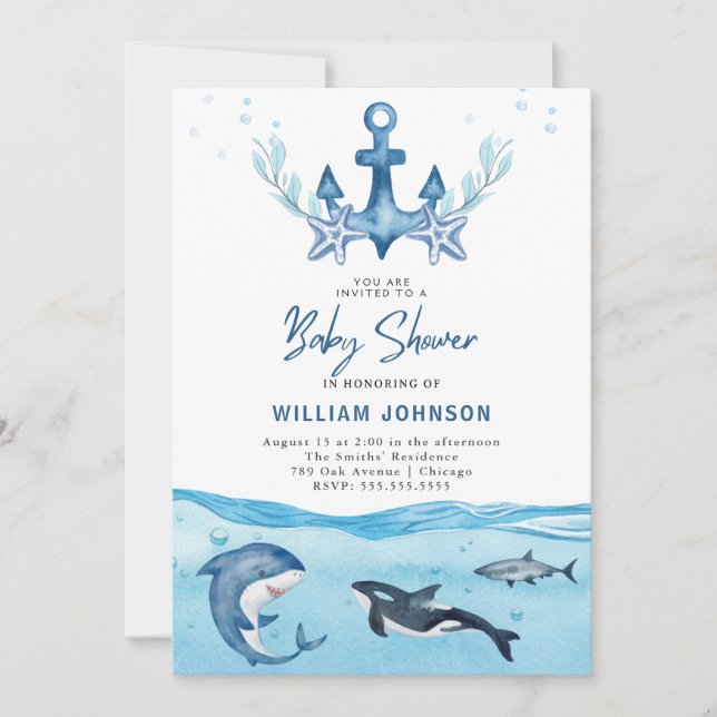 Invitación a Baby Shower de Ocean & Sea (Anverso)