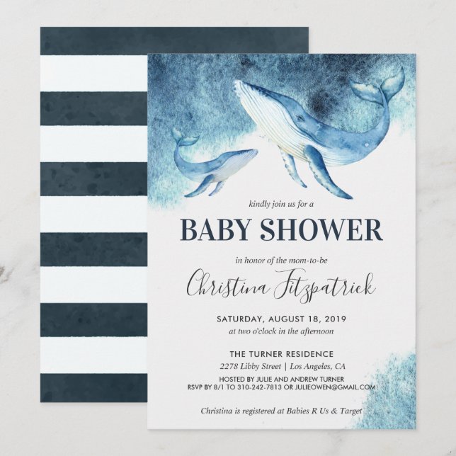 Invitación a Baby Shower de Ocean Whale (Anverso / Reverso)