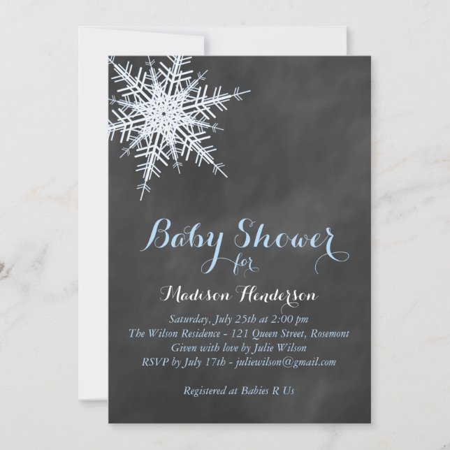 Invitación a Baby Shower de Offset Blue Chalk Snow (Anverso)