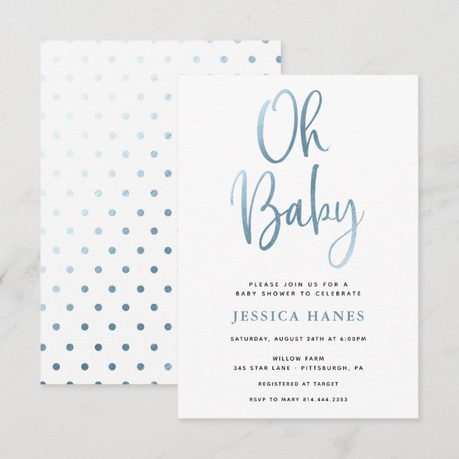 Invitación a Baby Shower de Oh Baby Blue Relieve m (Anverso / Reverso)