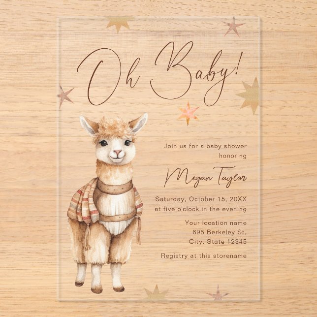 Invitación a Baby Shower de Oh Baby Cute Llama Boh (Anverso)