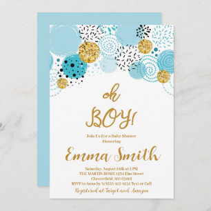 Invitación a Baby Shower de Oh Boy Blue Gold Purpu