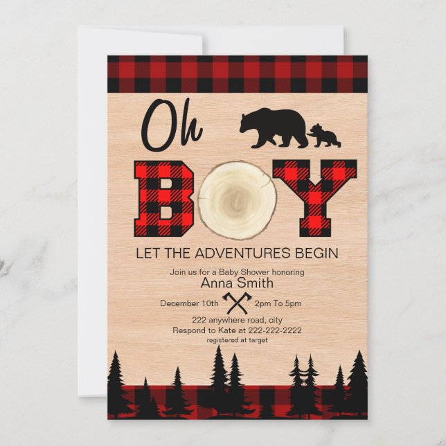 Invitación a Baby Shower de Oh Boy Lumberjack (Anverso)