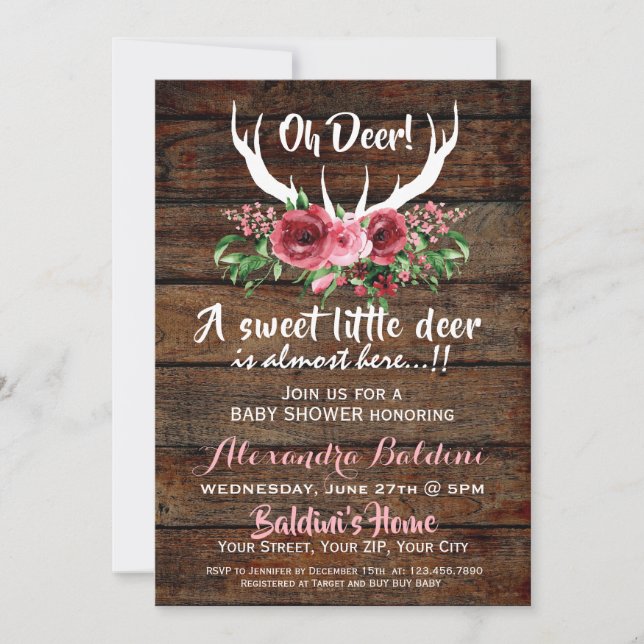 Invitación a Baby Shower de Oh Deer (Anverso)