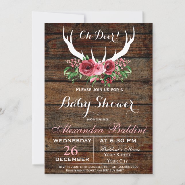 Invitación a Baby Shower de Oh Deer (Anverso)