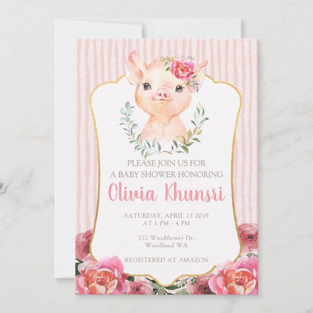 Invitación a Baby Shower de Olivia Pigsley (Anverso)