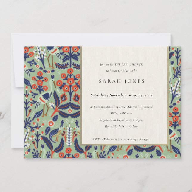 Invitación a Baby Shower de ornate Verde azulada N (Anverso)