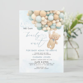 Invitación a baby shower de osito de peluche azul 